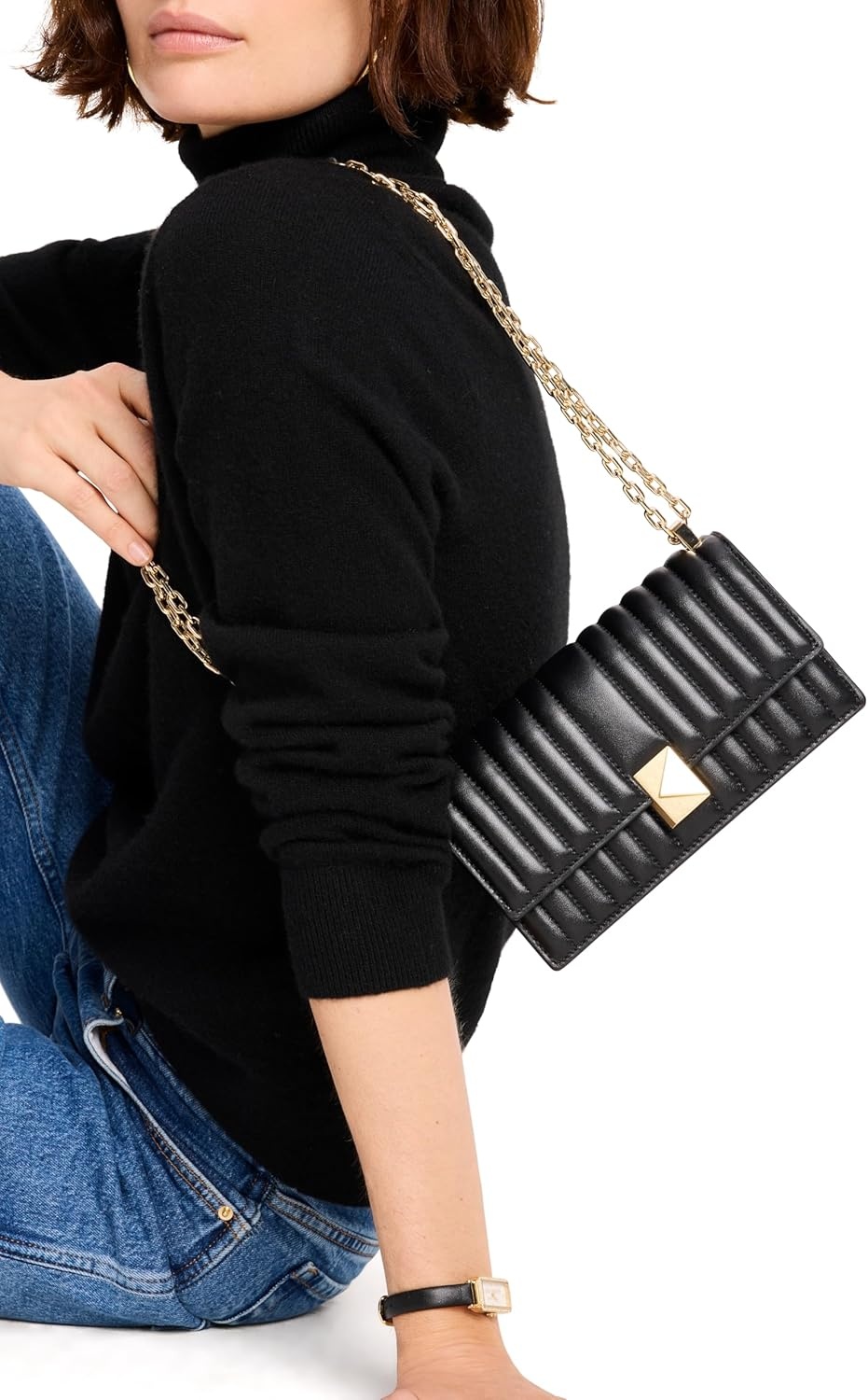 image:imagekate spade new york womens Deco Mini Leather Flap Chain CrossbodyQuilted Black