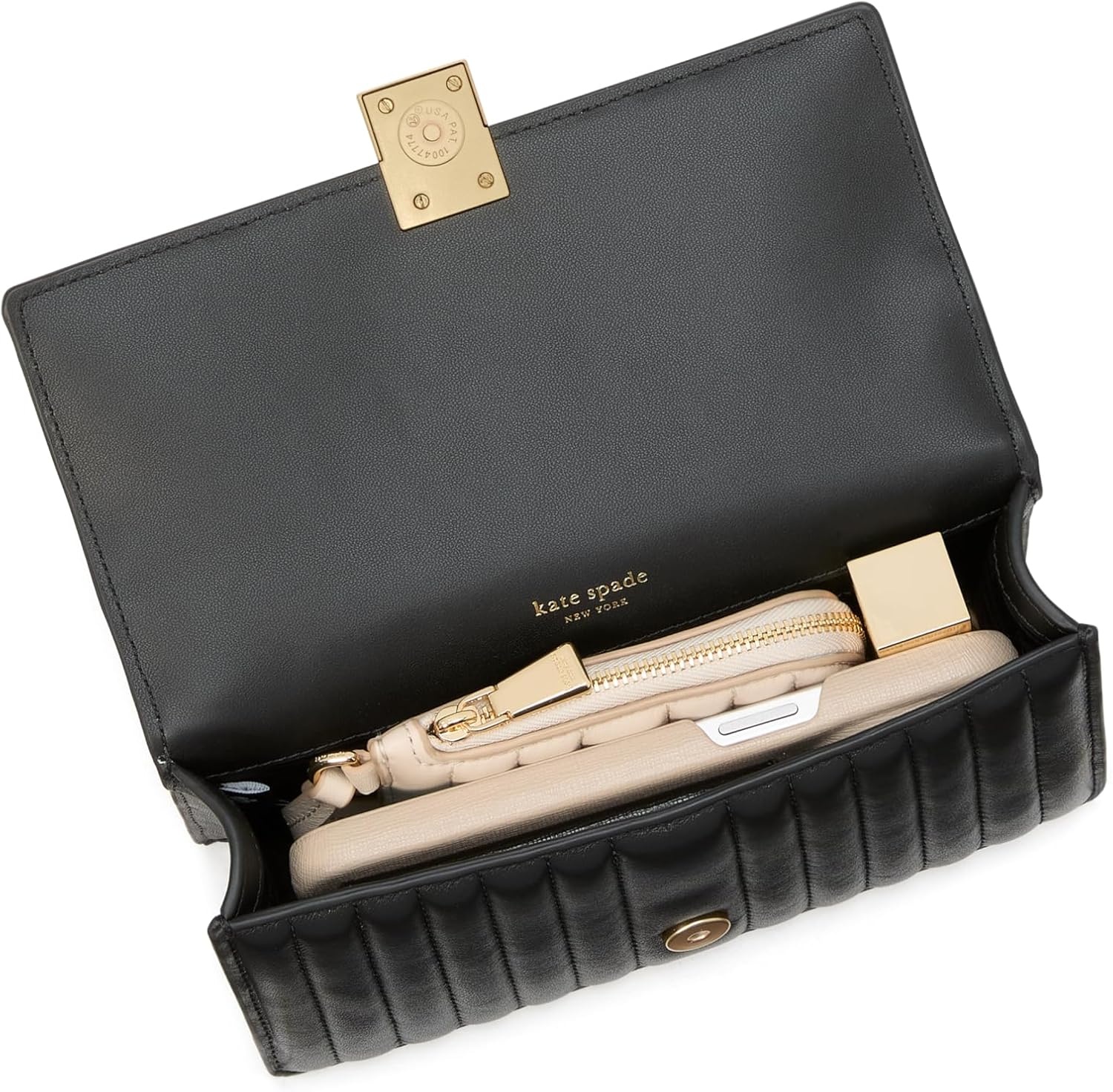 image:imagekate spade new york womens Deco Mini Leather Flap Chain CrossbodyQuilted Black