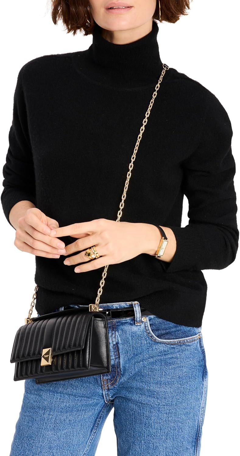 image:imagekate spade new york womens Deco Mini Leather Flap Chain CrossbodyQuilted Black