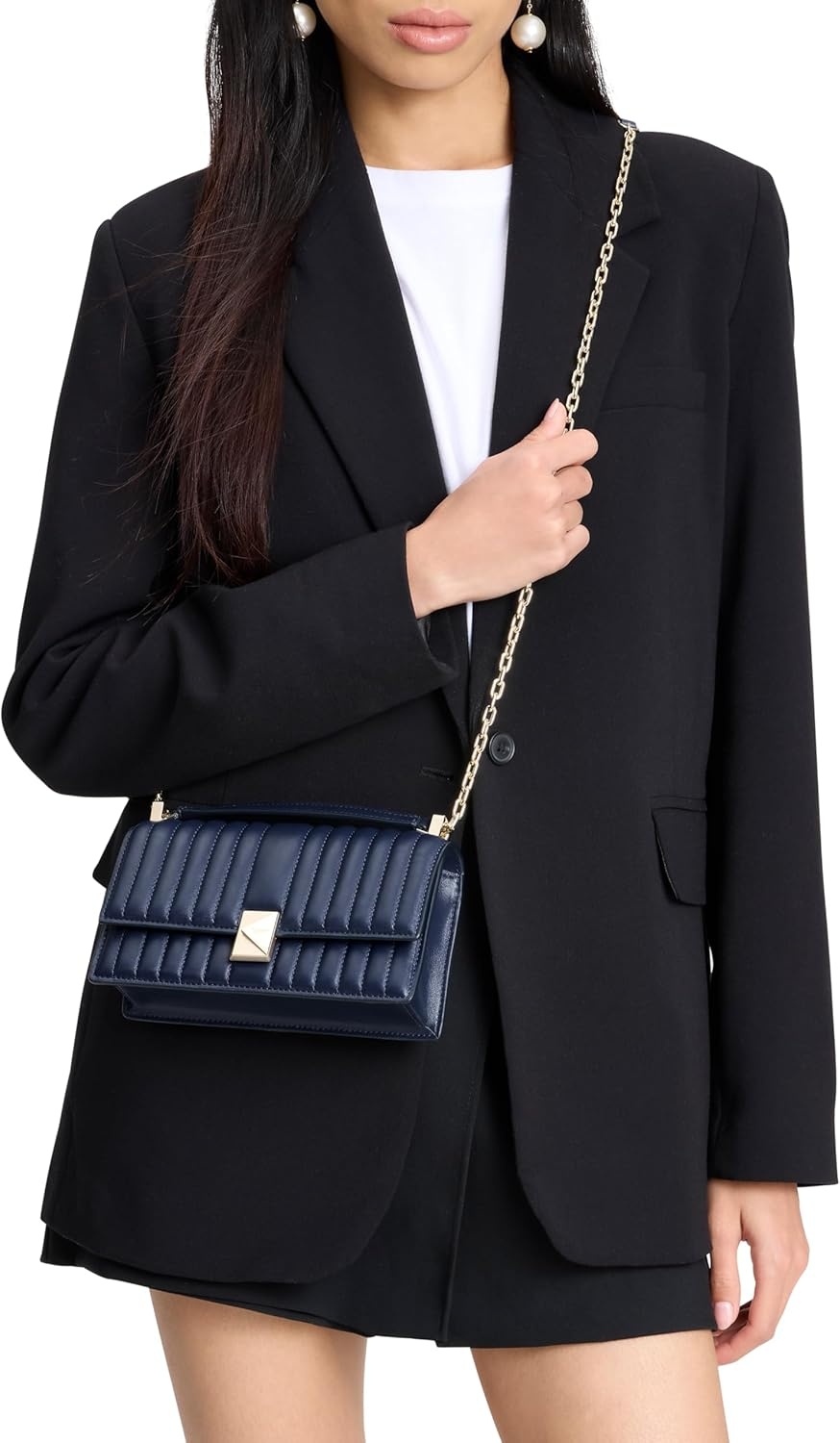 image:imagekate spade new york womens Deco Mini Leather Flap Chain CrossbodyQuilted Parisian Navy