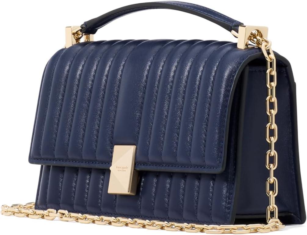 image:imagekate spade new york womens Deco Mini Leather Flap Chain CrossbodyQuilted Parisian Navy