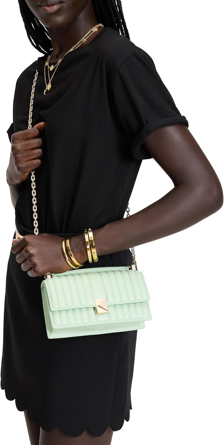 image:imagekate spade new york womens Deco Mini Leather Flap Chain CrossbodyQuilted Pistachio Ice