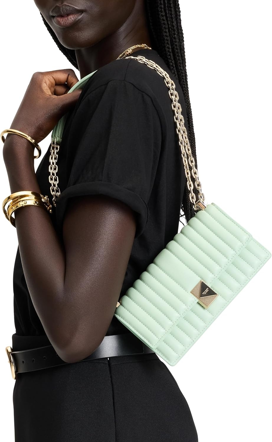 image:imagekate spade new york womens Deco Mini Leather Flap Chain CrossbodyQuilted Pistachio Ice