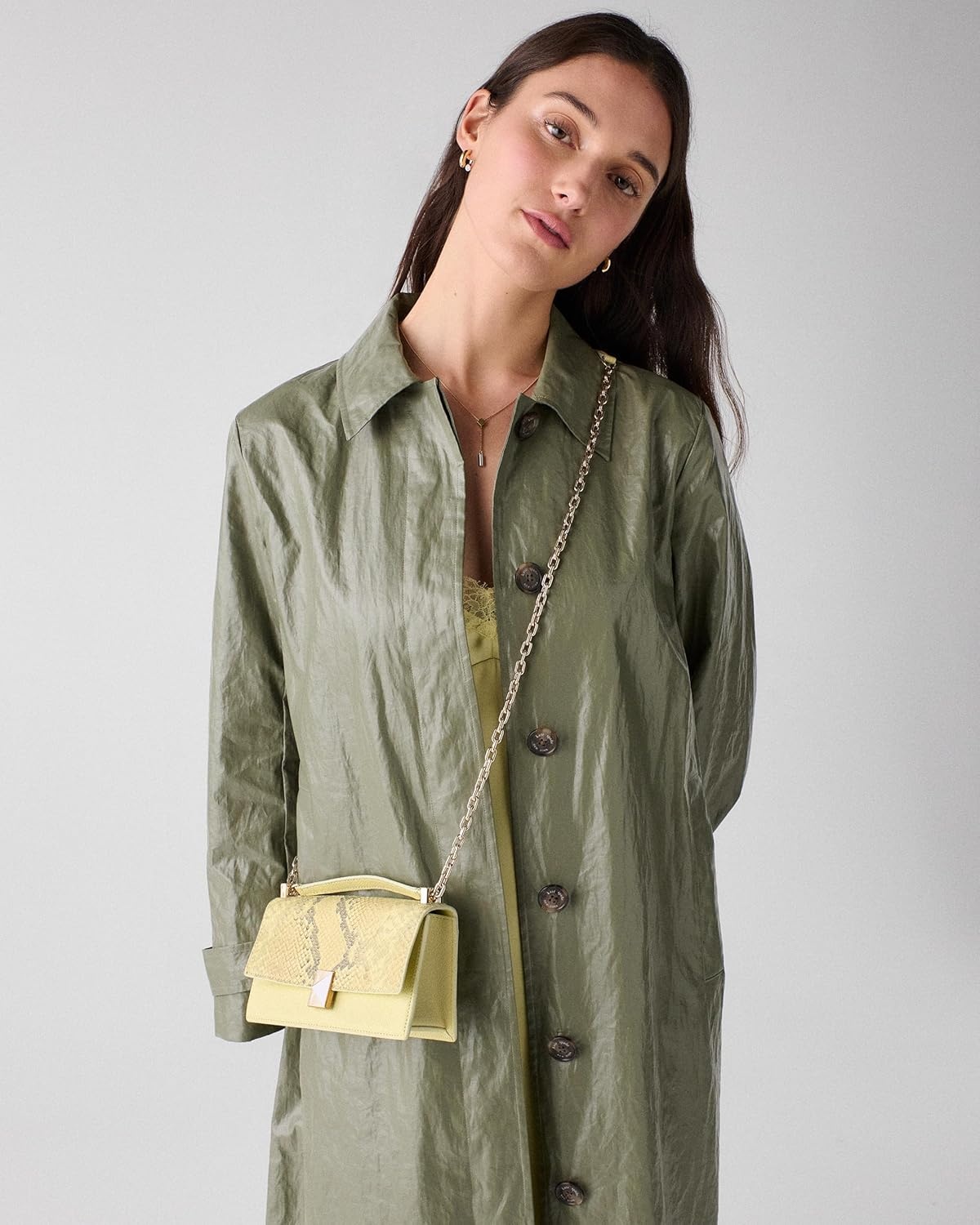 image:imagekate spade new york womens Deco Mini Leather Flap Chain CrossbodySnake Embossed Pale Citron
