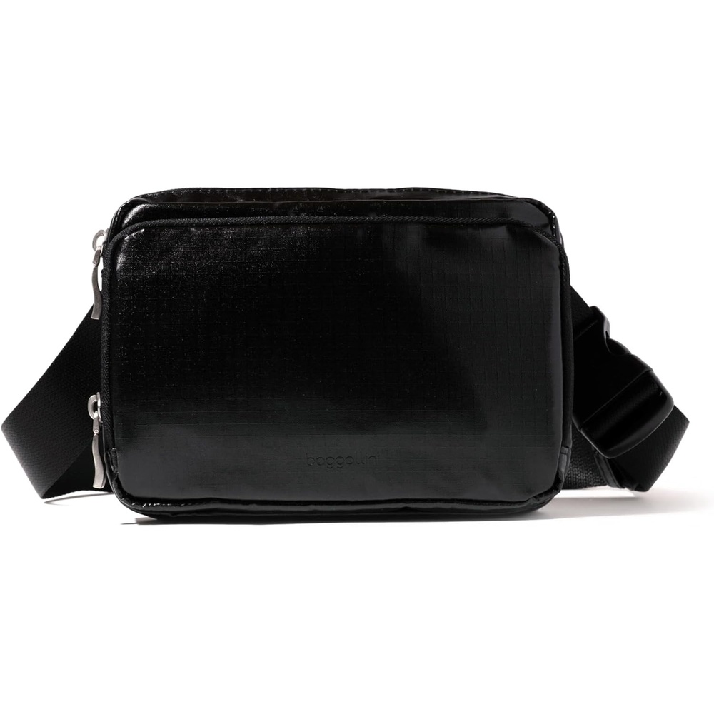 image:imageBaggallini Modern Belt Bag 5x8 Travel Fanny Pack Sling Bag Waistpack wRFID Card Holder Waterresistant Crossbody BagBlack Gloss Ripstop