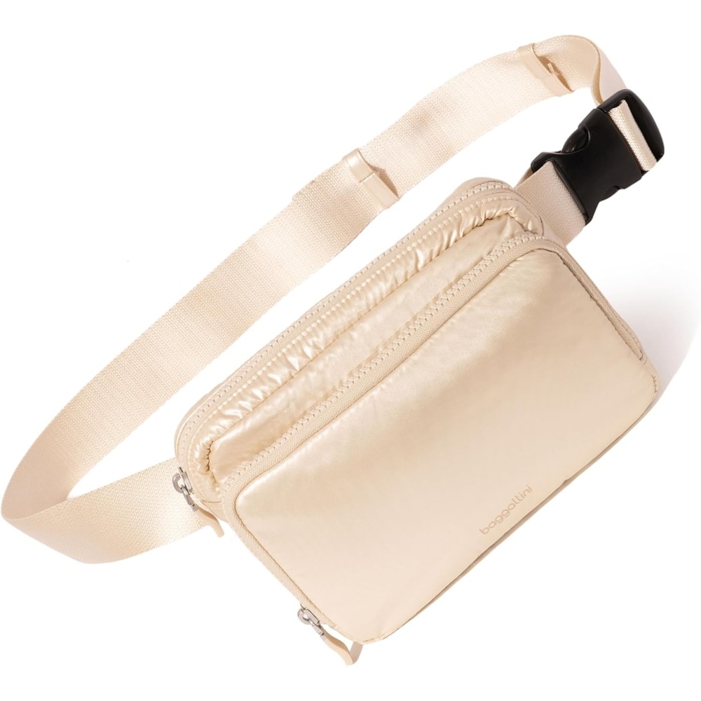 image:imageBaggallini Modern Belt Bag 5x8 Travel Fanny Pack Sling Bag Waistpack wRFID Card Holder Waterresistant Crossbody BagChampagne Puff