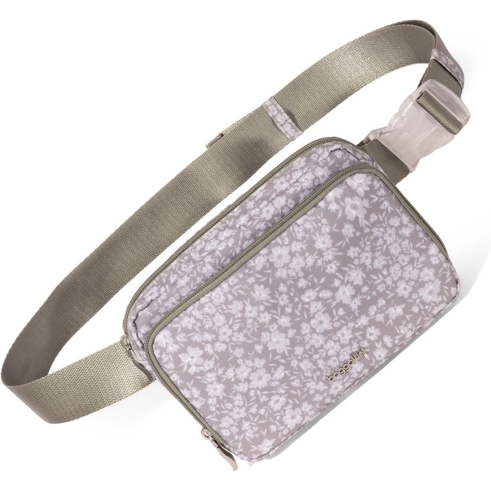 image:imageBaggallini Modern Belt Bag 5x8 Travel Fanny Pack Sling Bag Waistpack wRFID Card Holder Waterresistant Crossbody BagLight Grey Petal
