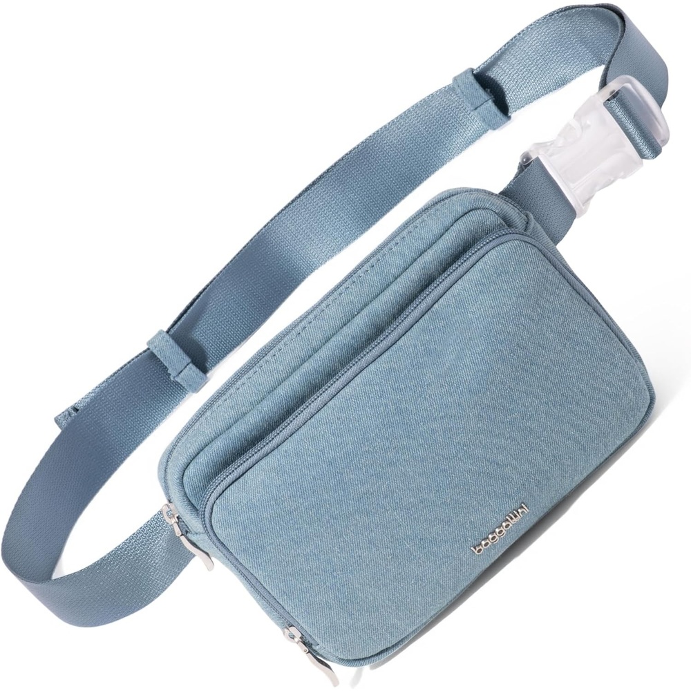 image:imageBaggallini Modern Belt Bag 5x8 Travel Fanny Pack Sling Bag Waistpack wRFID Card Holder Waterresistant Crossbody BagLight Indigo Denim