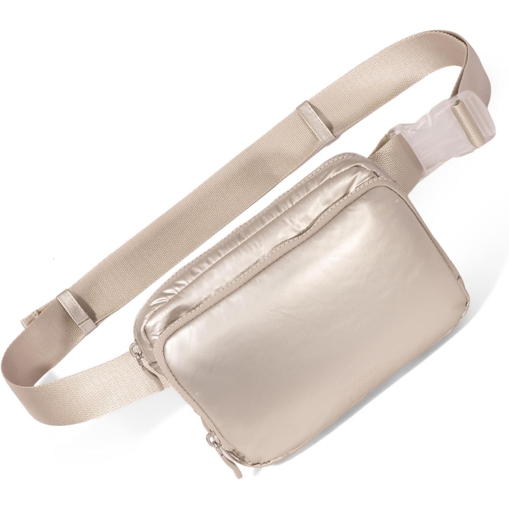 image:imageBaggallini Modern Belt Bag 5x8 Travel Fanny Pack Sling Bag Waistpack wRFID Card Holder Waterresistant Crossbody BagPlatinum Ecopuff