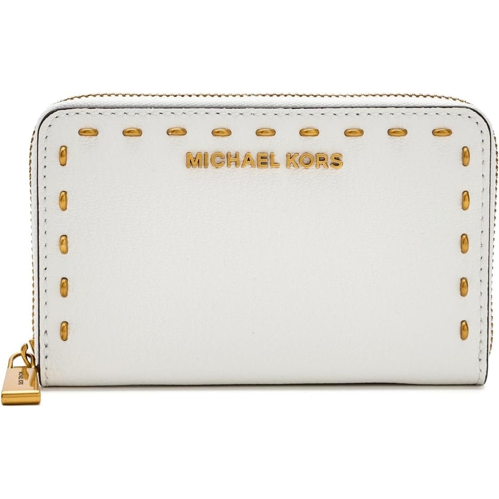 image:imageMichael Kors Jet Set Small Zip Around Card CaseGoldTone HardwareLeatherOptic White