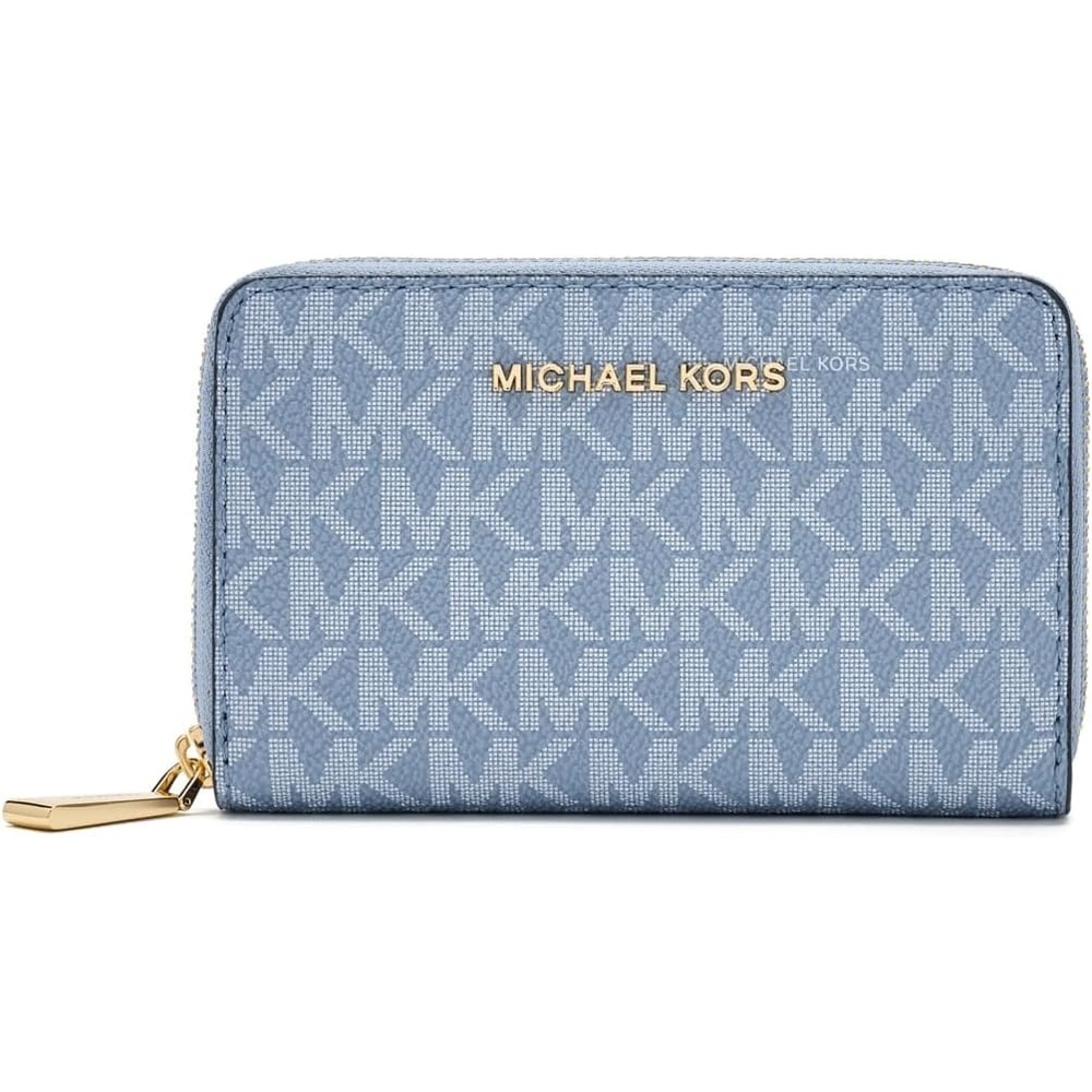 image:imageMichael Kors Jet Set Small Zip Around Card CaseGoldTone HardwareMK SignatureChambray