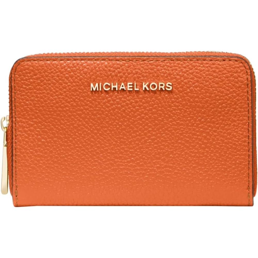 image:imageMichael Kors Jet Set Small Zip Around Card CaseGoldtone HardwareMercer Pebble LeatherOrange Punch