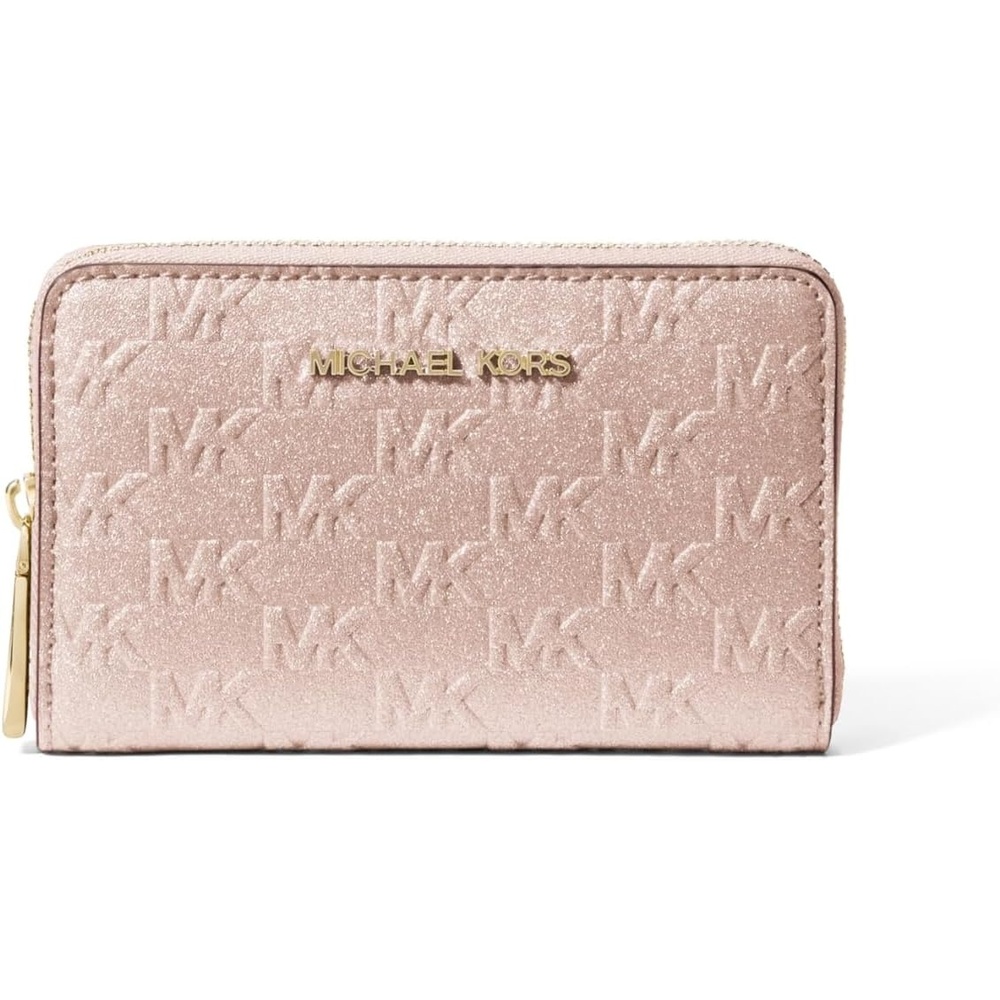 image:imageMichael Kors Jet Set Small Zip Around Card CaseGoldtone HardwareMk Embossed GlitterBallet