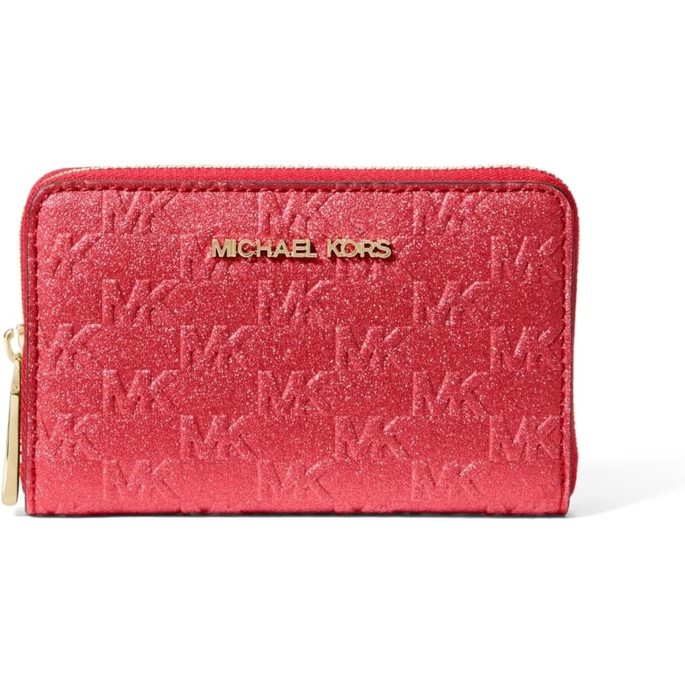 image:imageMichael Kors Jet Set Small Zip Around Card CaseGoldtone HardwareMk Embossed GlitterCrimson