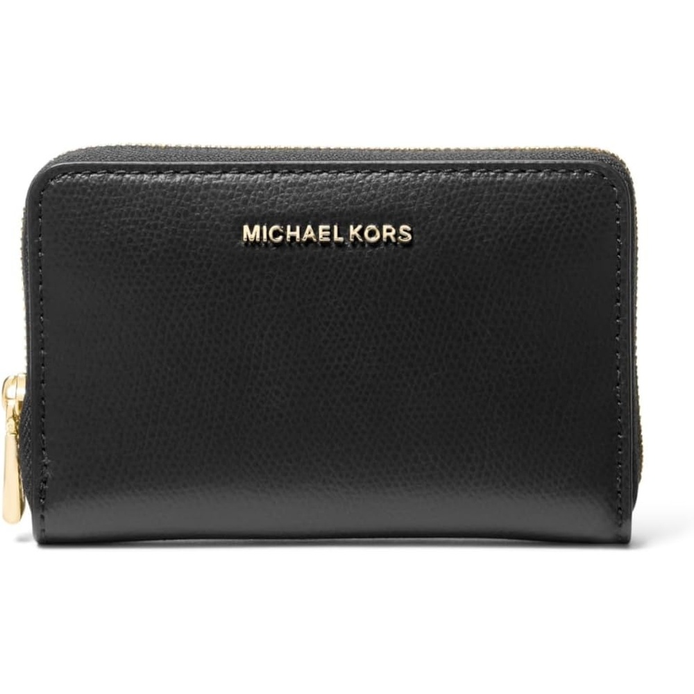 image:imageMichael Kors Jet Set Small Zip Around Card CaseGoldtone HardwareSahara LeatherBlack