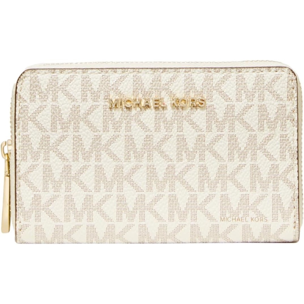 image:imageMichael Kors Jet Set Small Zip Around Card CaseGoldtone HardwareVanillaAcorn