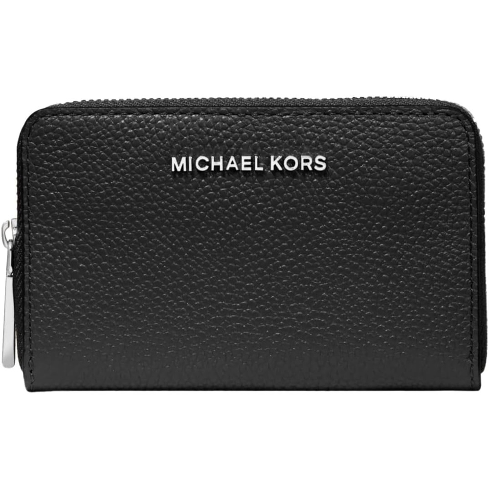 image:imageMichael Kors Jet Set Small Zip Around Card CaseSilverTone HardwareMercer Pebble LeatherBlack