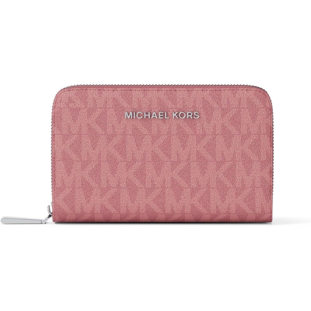 image:imageMichael Kors Jet Set Small Zip Around Card CaseSilvertone HardwareSignature Coated TwillRosewood