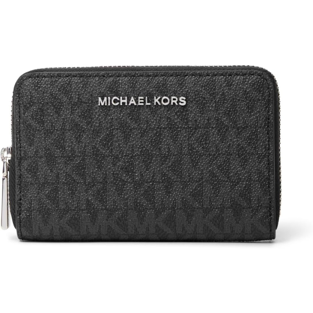 image:imageMichael Kors Jet Set Small Zip Around Card CaseSilvertone HardwareTonal Signature Coated TwillBlack