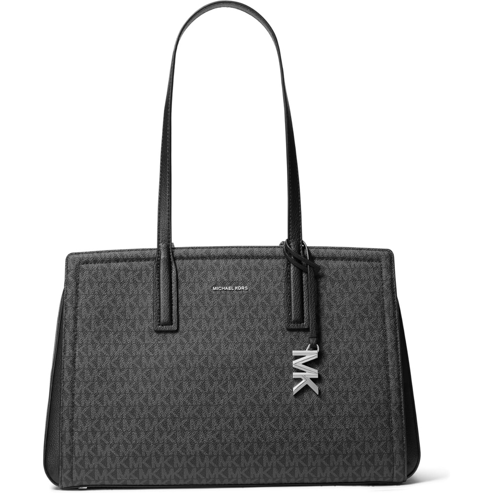 image:imageMichael Kors Womens Laila Medium Tote BagSilvertone HardwareTonal Mk Signature Coated TwillBlack
