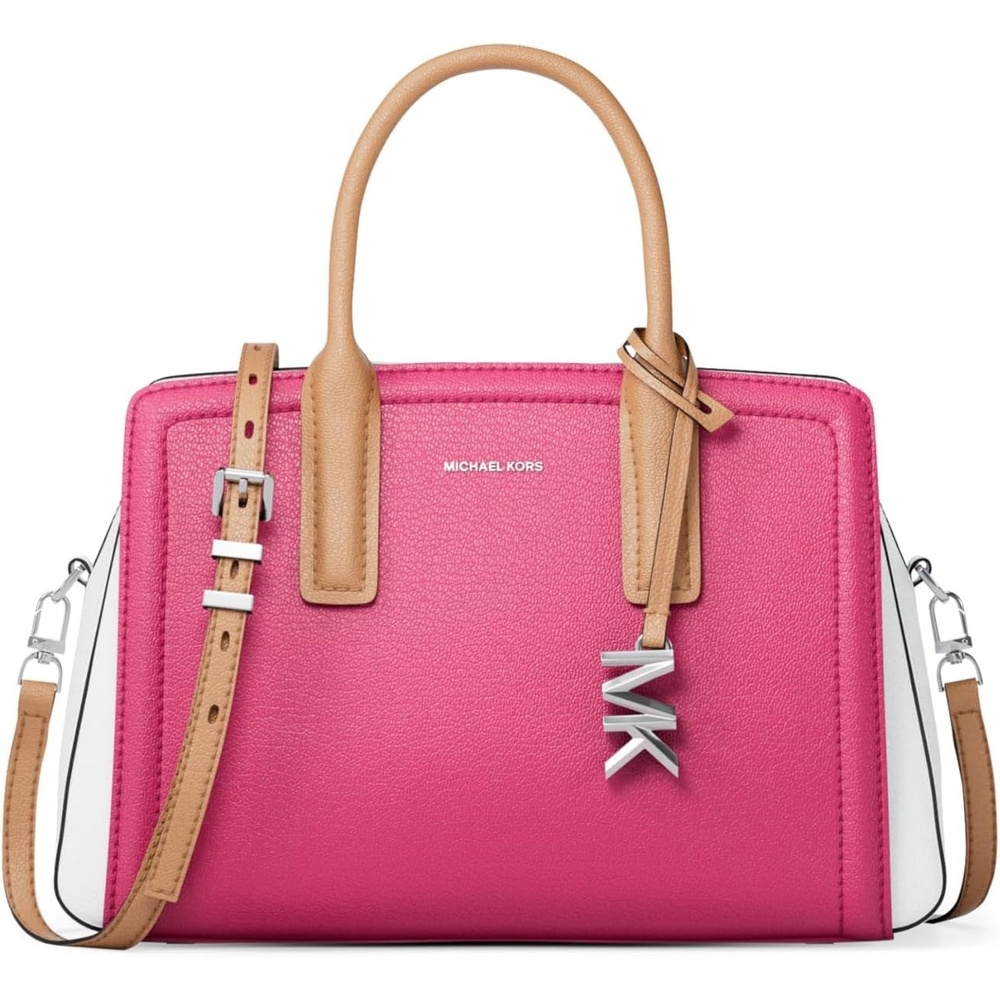 image:imageMichael Kors Womens Laila Small SatchelSilvertone HardwareLeatherRaspberry Multi