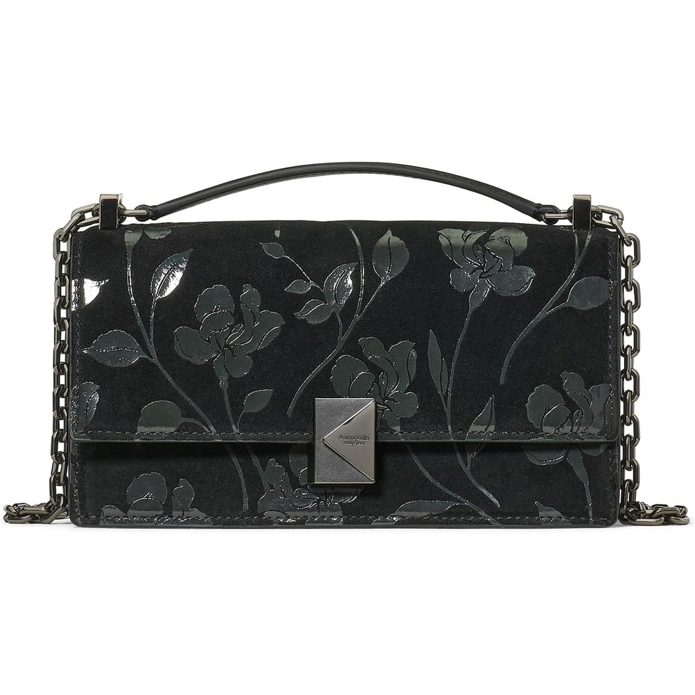 image:imagekate spade new york womens Deco Mini Leather Flap Chain CrossbodyBlack Suede