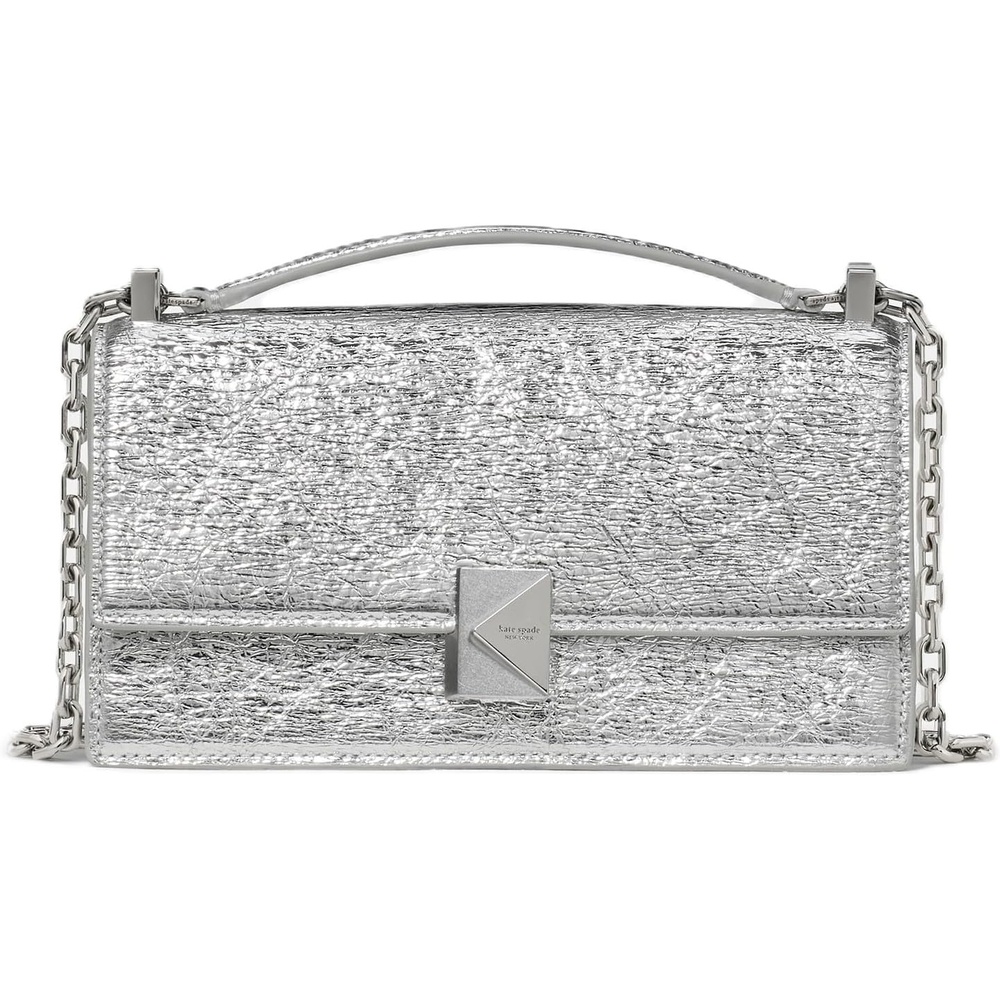 image:imagekate spade new york womens Deco Mini Leather Flap Chain CrossbodyCrinkle Metallic Silver
