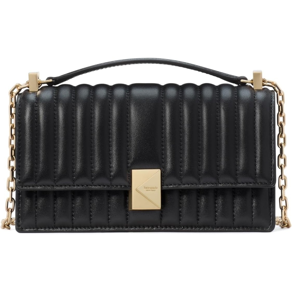 image:imagekate spade new york womens Deco Mini Leather Flap Chain CrossbodyQuilted Black