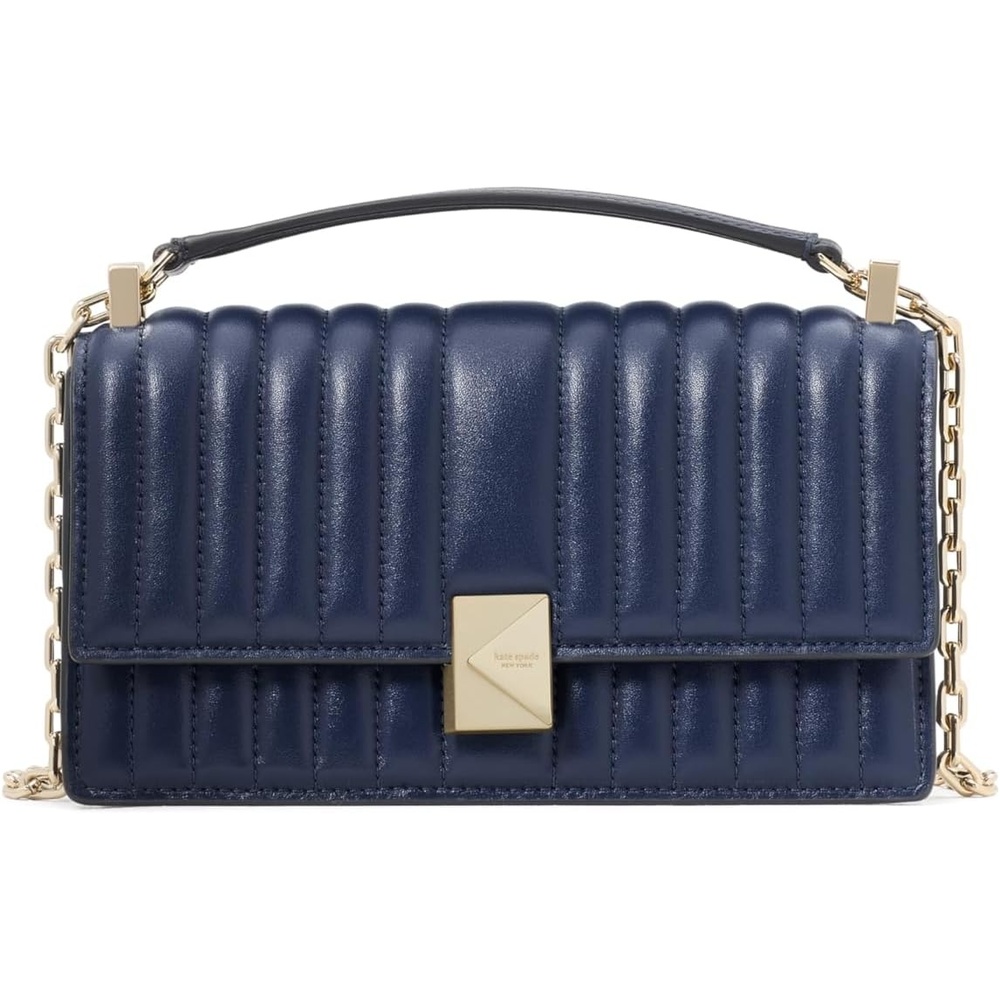 image:imagekate spade new york womens Deco Mini Leather Flap Chain CrossbodyQuilted Parisian Navy