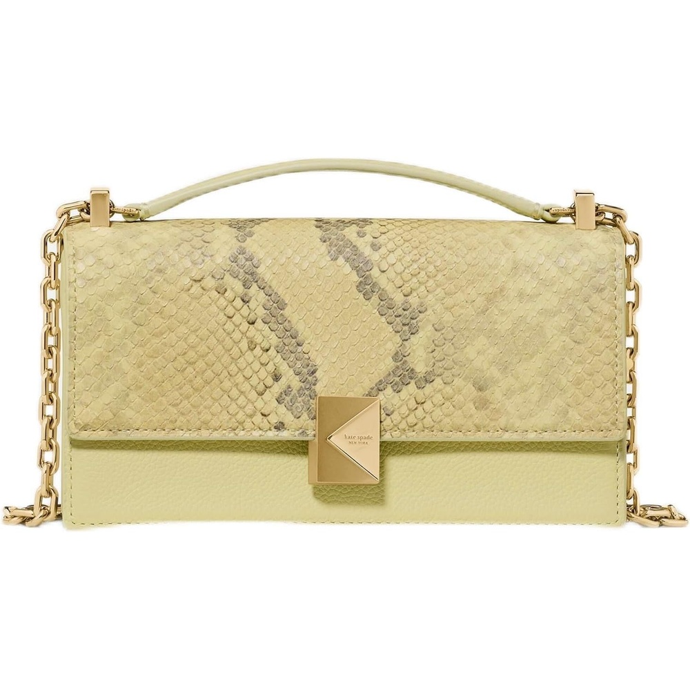 image:imagekate spade new york womens Deco Mini Leather Flap Chain CrossbodySnake Embossed Pale Citron